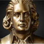 Buste 30 cm de Mozart, finition dorée pour décoration intérieure