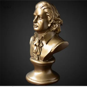 Buste en or de Mozart, 30 cm, pièce artistique unique