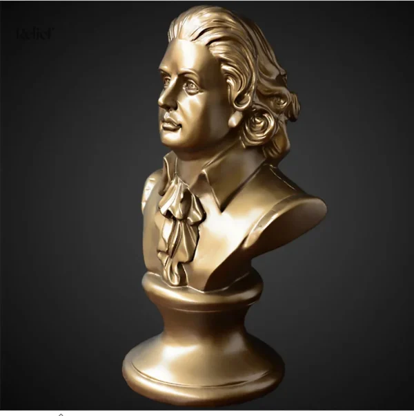 Buste en or de Mozart, 30 cm, pièce artistique unique