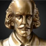 Sculpture buste 30 cm de Shakespeare en finition dorée
