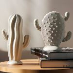 Sculpture cactus, pièce décorative blanche au style minimaliste