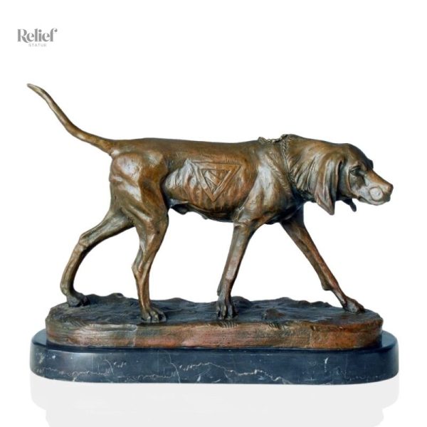 chien-de-chasse-en-bronze-1 Chien de chasse en bronze véritable, sculpture décoration 23 cm