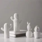 Cactus en céramique blanc 16 cm décoratif