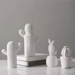 Cactus en céramique blanc 16 cm décoratif