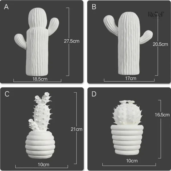 Cactus blanc décor en céramique 16 cm
