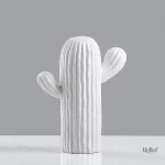 Cactus blanc céramique 16 cm pour décoration
