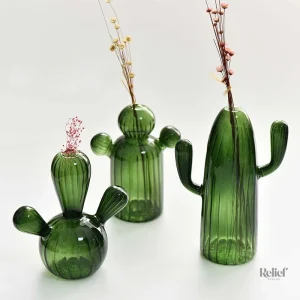 Vase en verre en forme de cactus pour décoration intérieure