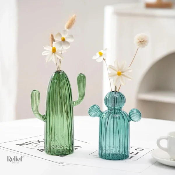 Vase déco de 15 cm, motif cactus en verre tendance