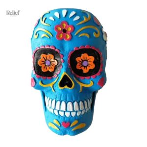 Crâne mexicain bleu décoratif de 12 cm