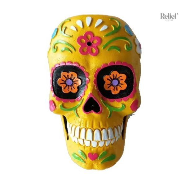 crane-mexicain-jaune-12-cm-1 Crâne mexicain décoratif jaune de 12 cm, style vibrant