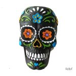 Crâne décoratif noir 12 cm en style mexicain