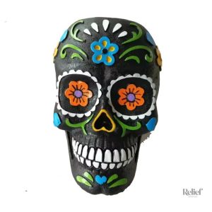 Crâne décoratif noir 12 cm en style mexicain