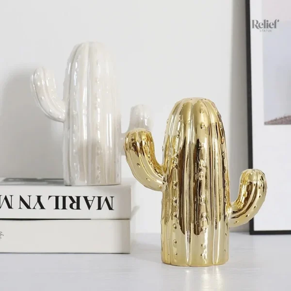 Cactus sculpté en céramique, accessoire déco chic