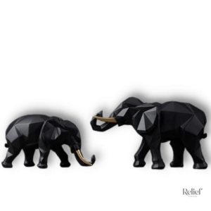 Statue déco éléphant origami duo en résine