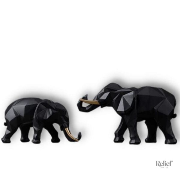 Statue déco éléphant origami duo en résine