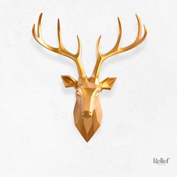 Sculpture décorative murale, motif de cerf doré