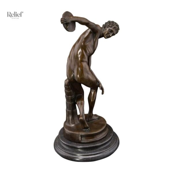Sculpture de 33 cm en bronze, illustrant le mouvement du discobole