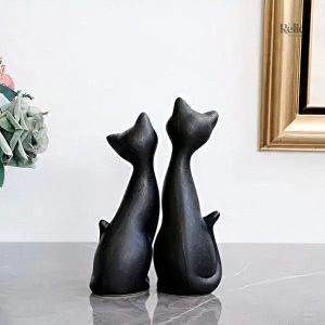 Statue de chat noir, accessoire décoratif moderne