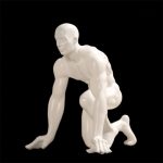 Art contemporain : statue d'un homme nu, thème athlétique