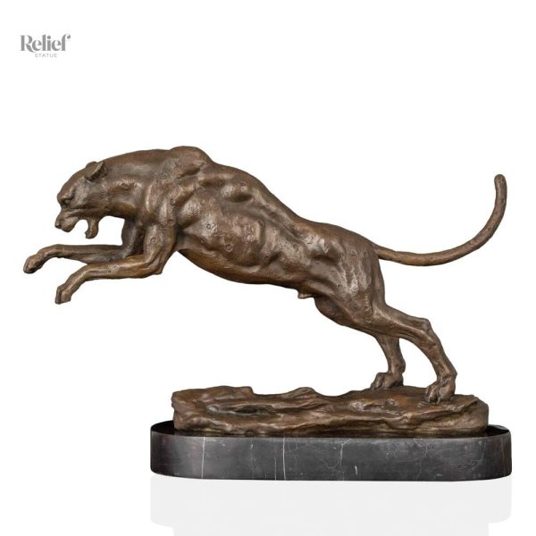 Statue de léopard en bronze véritable de 23 cm