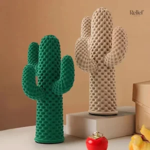 Cactus moderne en résine 25 cm, vert ou beige