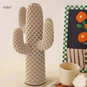 Cactus décoratif en résine, couleur beige, 25 cm