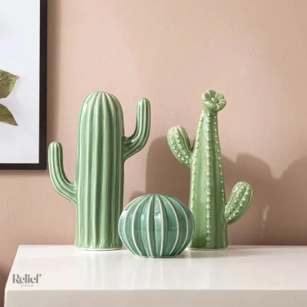 Statue cactus déco en céramique pour intérieur