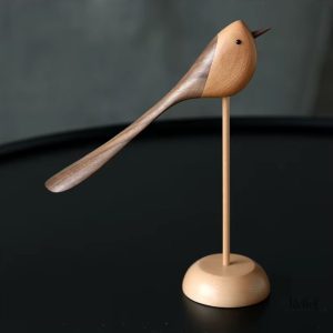 Oiseau en bois design nordique 24 cm, statue décorative