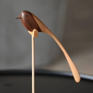 Oiseau en bois design nordique 31 cm, sculpture moderne