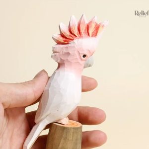Statue en bois représentant un perroquet coloré de 12 cm
