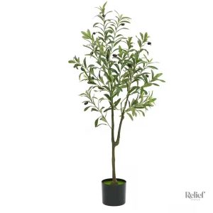 Olivier artificiel réaliste avec pot noir, 120 cm