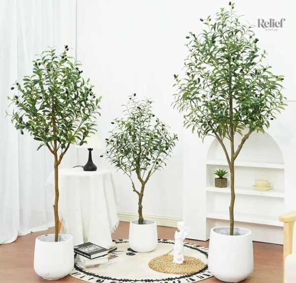 Arbre Olivier réaliste en pot noir, 90 cm de hauteur