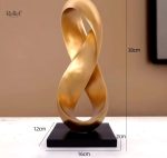 Sculpture abstraite dorée, 38 cm, style contemporain
