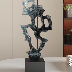 Sculpture abstraite en résine bleue transparente 43 cm