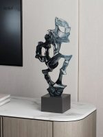 Sculpture en résine bleue, design abstrait, 43 cm