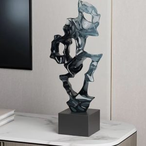 Sculpture en résine bleue, design abstrait, 43 cm