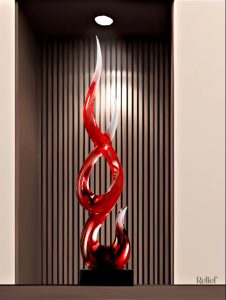 Statue en résine rouge, design abstrait, 67 cm de hauteur
