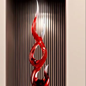 Statue en résine rouge, design abstrait, 67 cm de hauteur