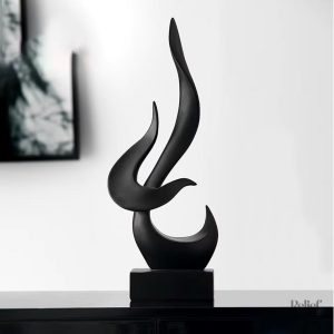 Sculpture flamme noire abstraite 15 cm, design moderne