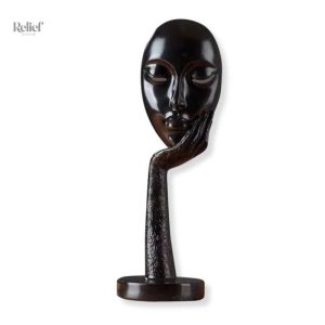 Sculpture contemporaine visage femme pensive