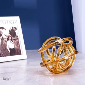 Sculpture ambre en verre, bobine design moderne