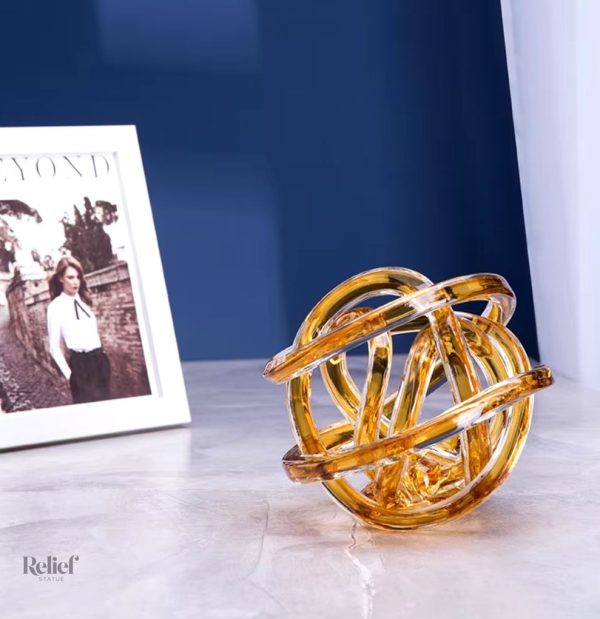 Sculpture ambre en verre, bobine design moderne