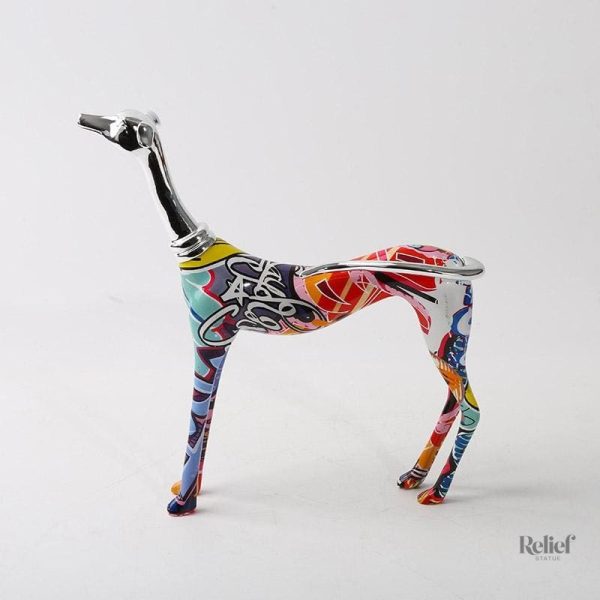 Lévrier stylisé en sculpture colorée pour collection