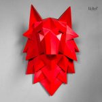 Sculpture origami murale représentant un loup stylisé