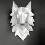 Sculpture murale contemporaine de loup en origami