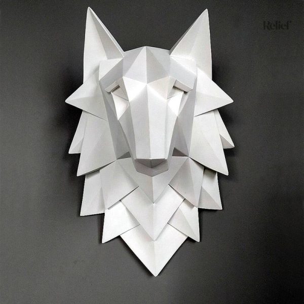 Sculpture murale contemporaine de loup en origami