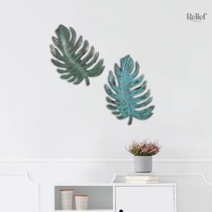 Sculpture murale feuille en métal 28 cm, design élégant