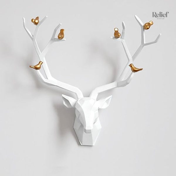 Sculpture origami de cerf, art mural contemporain