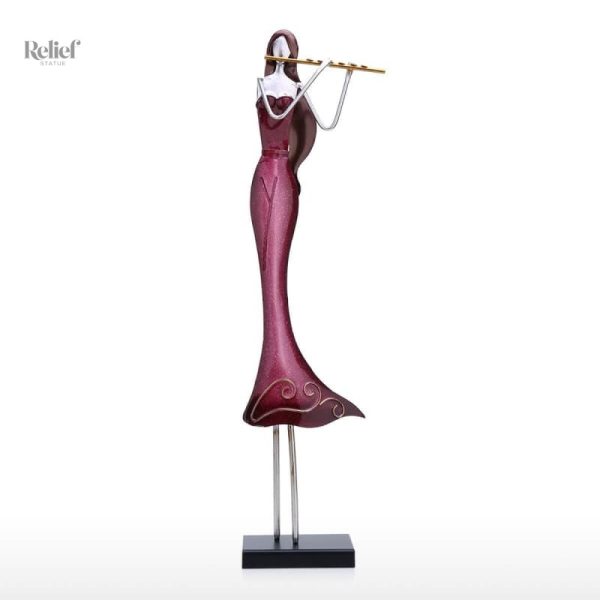 Sculpture artistique de musicienne en métal