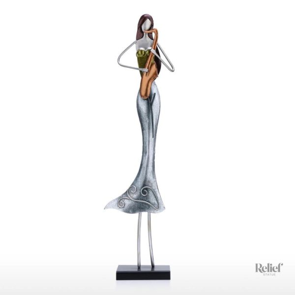 Statue originale de musicienne en métal 50 cm